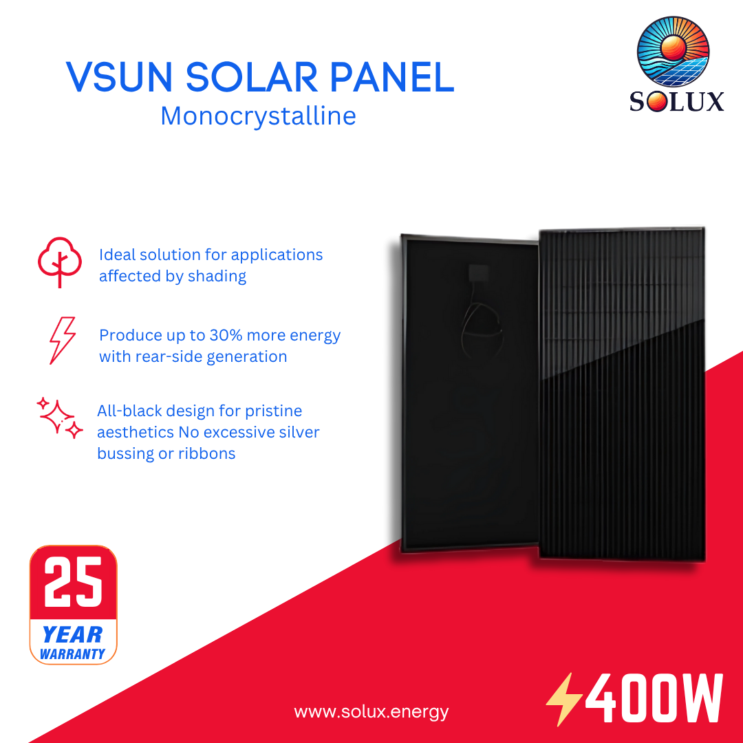 This is an image of VSUN VSUN400-108M-BB Monocrystalline 400 Watt Solar Panel Pallet of 36