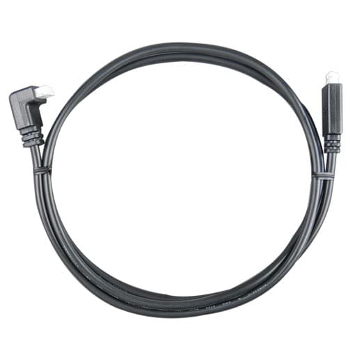 A coiled black cable with right-angle male and female connectors, shown on a plain white background.