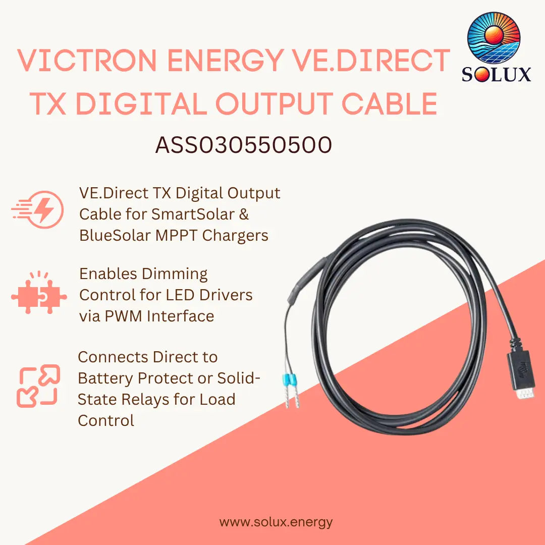 A digital product graphic for the Solux Victron Energy VE.Direct TX Digital Output Cable (ASSO30550500).