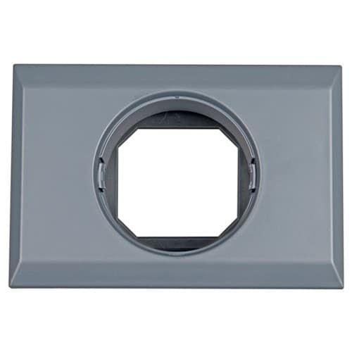 A square gray plastic or metal mounting plate with a circular cutout in the center, shown against a plain white background.