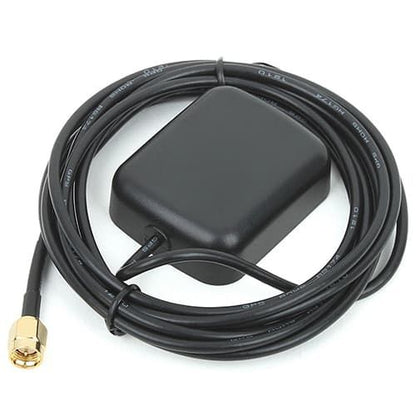 Black GPS antenna with cable on a white background
