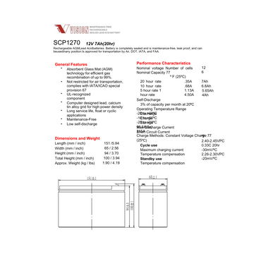 SCP1270 12v 7ah sla battery