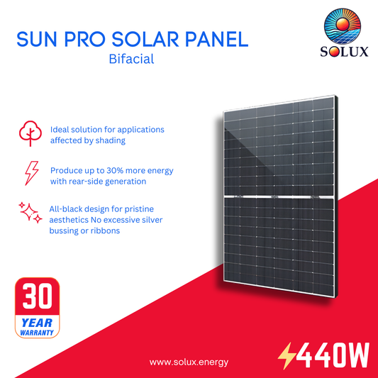 This is an image of 440W YHSUNPRO Bifacial Half-Cell Solar Panel
