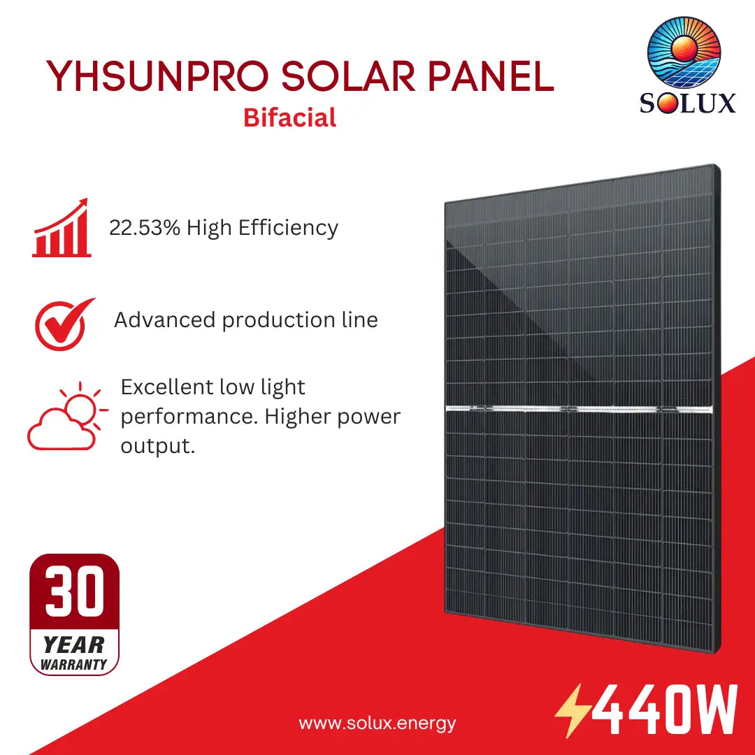 This is an image of SUNPRO SPDG-440-N108M10 440 Watt Bifacial Solar Panel