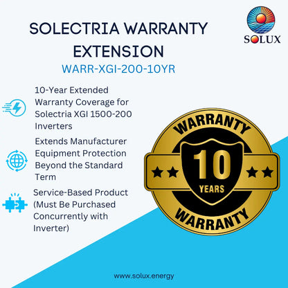 A graphic image for the solectria warranty extension 10 year warranty coverage for solectria xgi 1500-200 Inverters