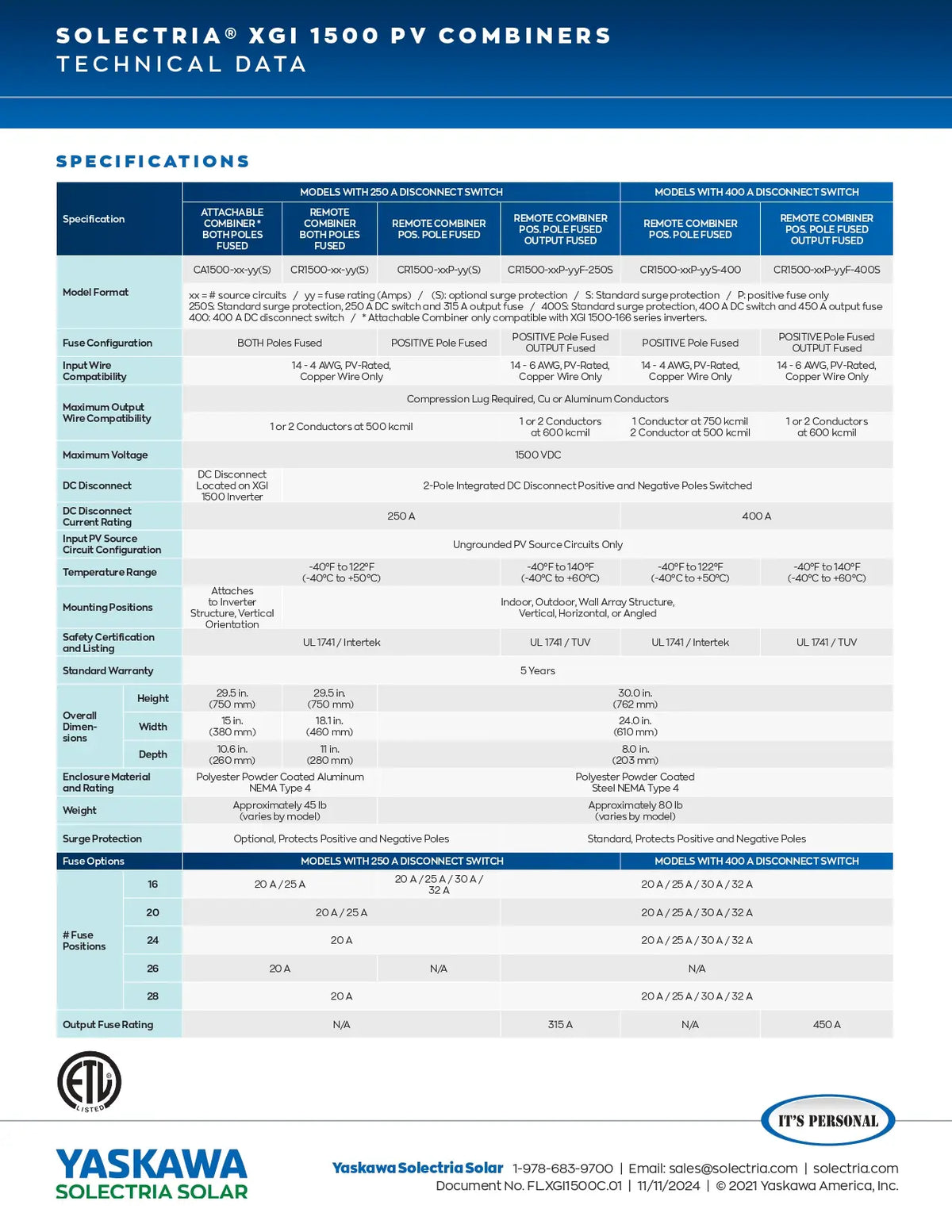 This is the technical details of solectria xgi 1500 pv combiners
