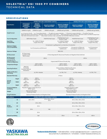 This is the technical details of solectria xgi 1500 pv combiners