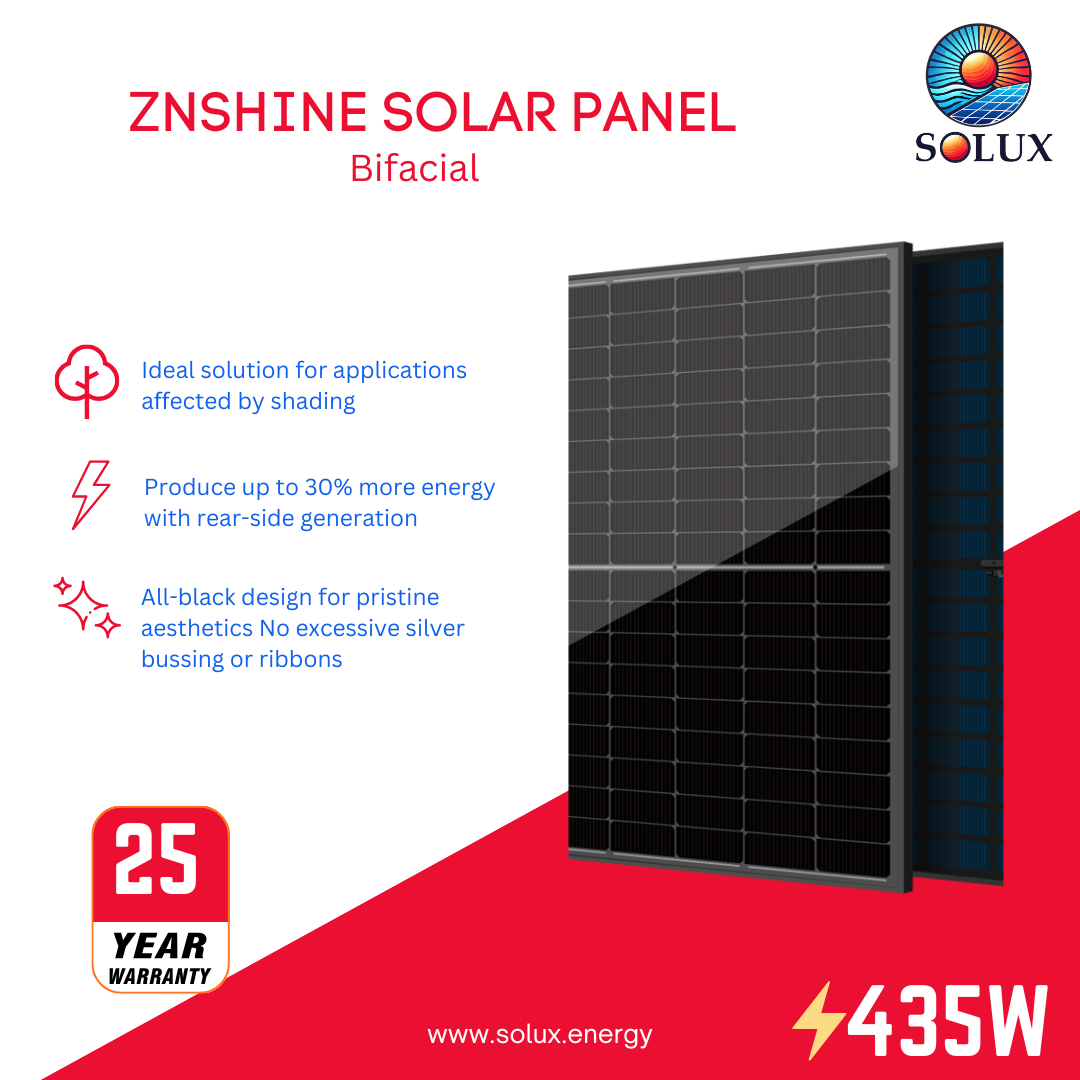 ZNShine Solar ZXM7-UHLDD108-435 435 Watt 108 Half-Cell All Black Bifacial Solar Panel