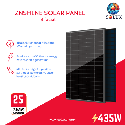 ZNShine Solar ZXM7-UHLDD108-435 435 Watt 108 Half-Cell All Black Bifacial Solar Panel