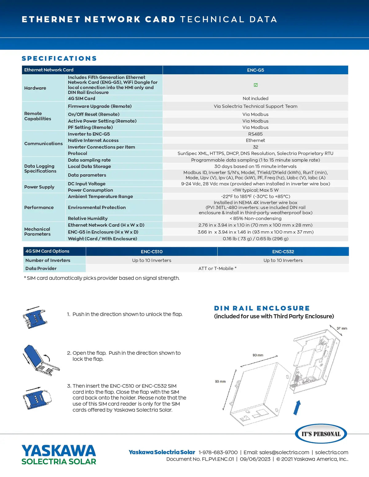 Yakasawa Solectria ENC-C510 Cellular Sim Chip for Network Card