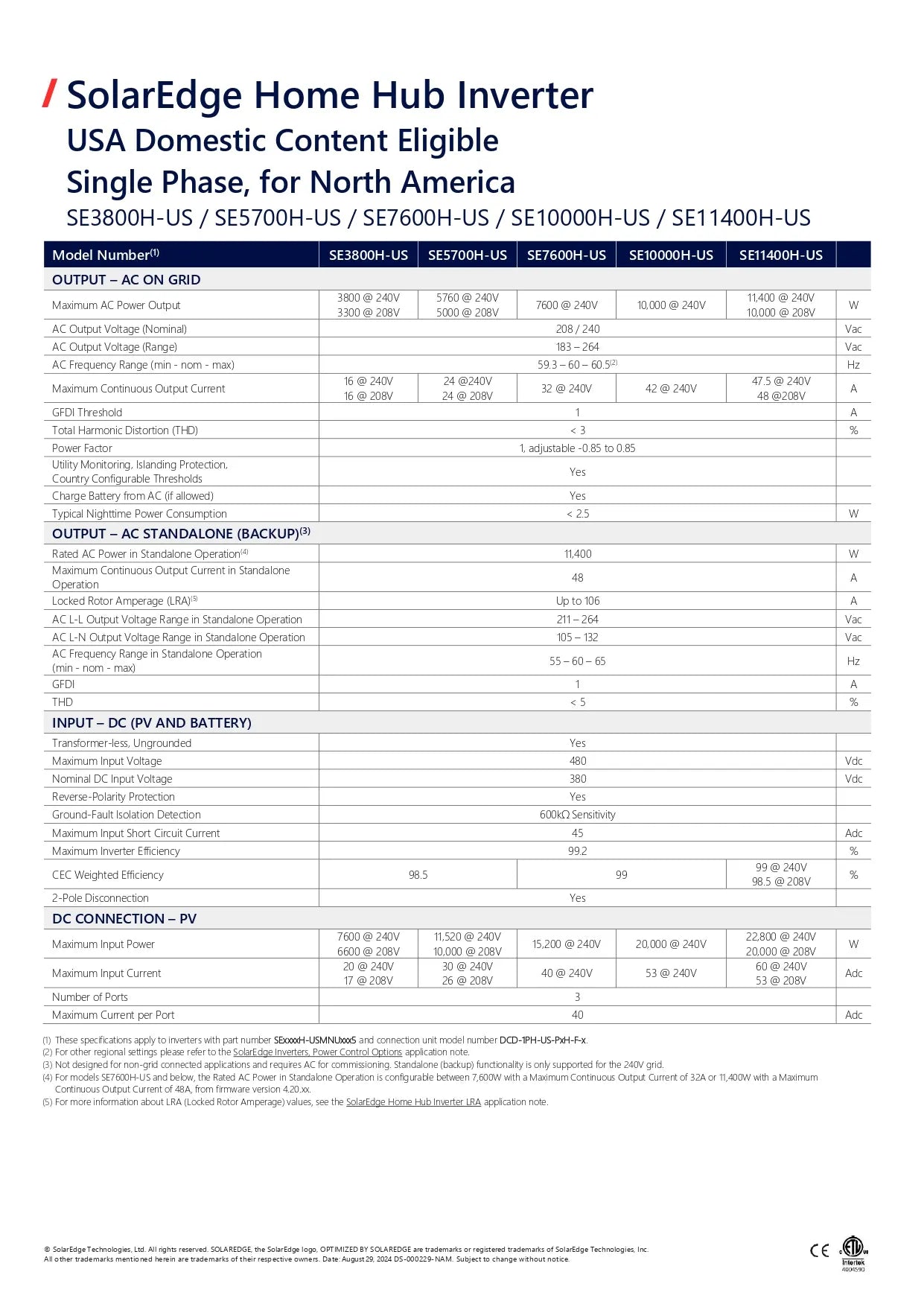 SolarEdge SE-USE5700H-USMNBL75  5.7kW - 11.4kW Single Phase Home Hub Inverter