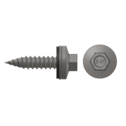 Metal screw with hex head and threading on a white background
